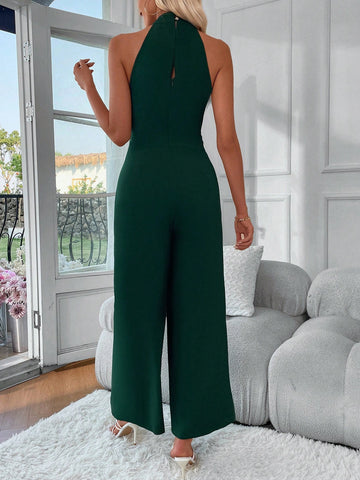Women'S Solid Color Crossover Halter Jumpsuit