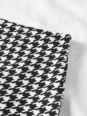 Women 3 Pieces Set Summer One Shoulder Sleeveless Top, Strapless Tube Top And Houndstooth Hem Casual Skirt