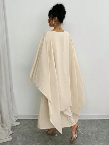 Women Asymmetrical Hem Solid Color Round Collar Long Sleeve Fake 2-In-1 Dress, Autumn