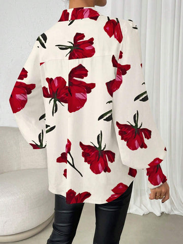 Privé Women Button Front Long Sleeve Floral Print Casual Top, For Daily Wear