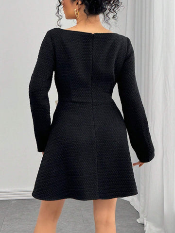 Women Colorblock Long Sleeve Casual Mini Dress, Minimalist Fashion For Everyday Wear