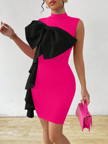 Women Contrast Color Sexy Mermaid Sleeveless Bodycon Dress
