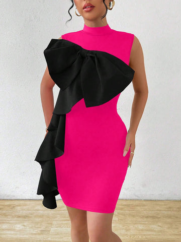 Women Contrast Color Sexy Mermaid Sleeveless Bodycon Dress