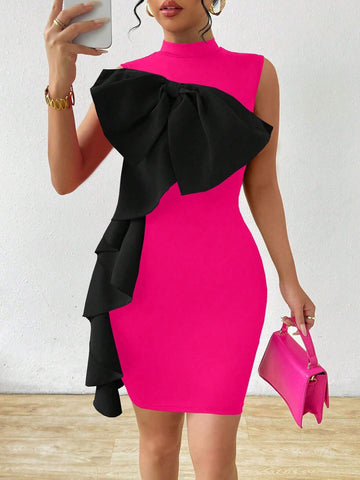 Women Contrast Color Sexy Mermaid Sleeveless Bodycon Dress