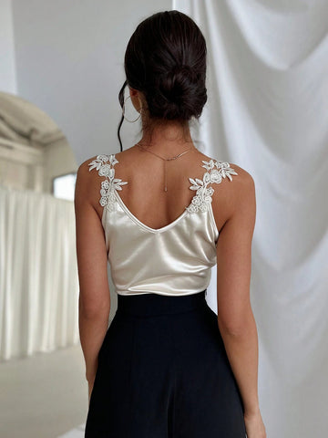 Women Elegant Lace Strap Wrapped Commuting Bodysuit