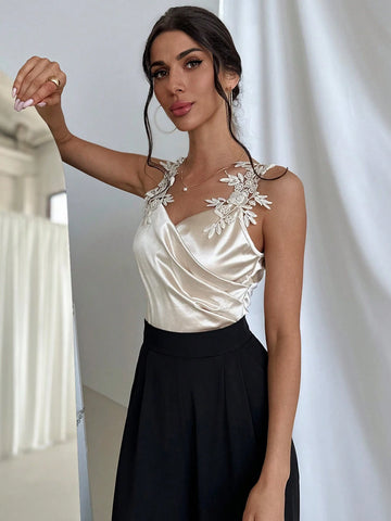 Women Elegant Lace Strap Wrapped Commuting Bodysuit