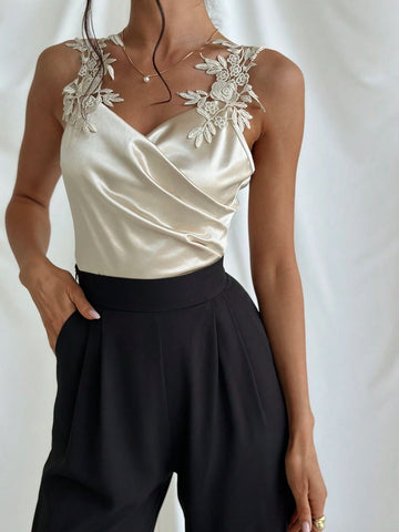 Women Elegant Lace Strap Wrapped Commuting Bodysuit