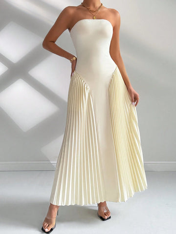 Women Elegant Pleated Tight-Fitting A-Line Dress Free People Back To School Clothes