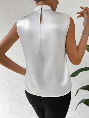 Privé Women Elegant Sleeveless Shirt With Rhinestone Decoration