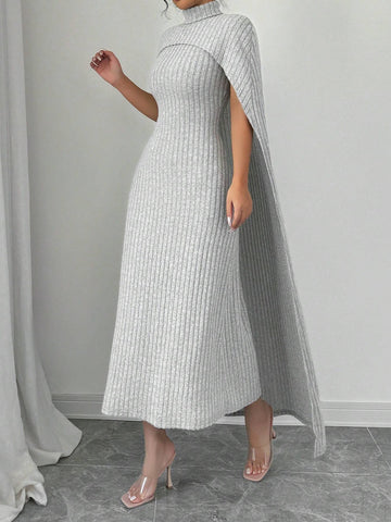 Women Elegant Stand Collar Dolman Sleeve Dress