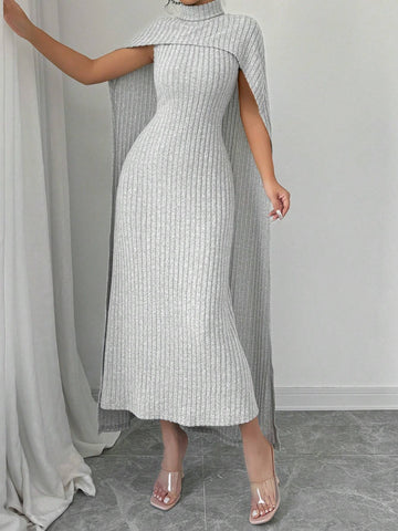 Women Elegant Stand Collar Dolman Sleeve Dress