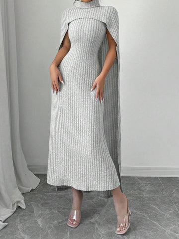 Women Elegant Stand Collar Dolman Sleeve Dress