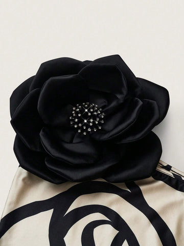 Women Exaggerated 3D Floral Decor One Shoulder Sleeveless Jumpsuit And Pleated Skirt Gorgeous Elegant 2pcs Set