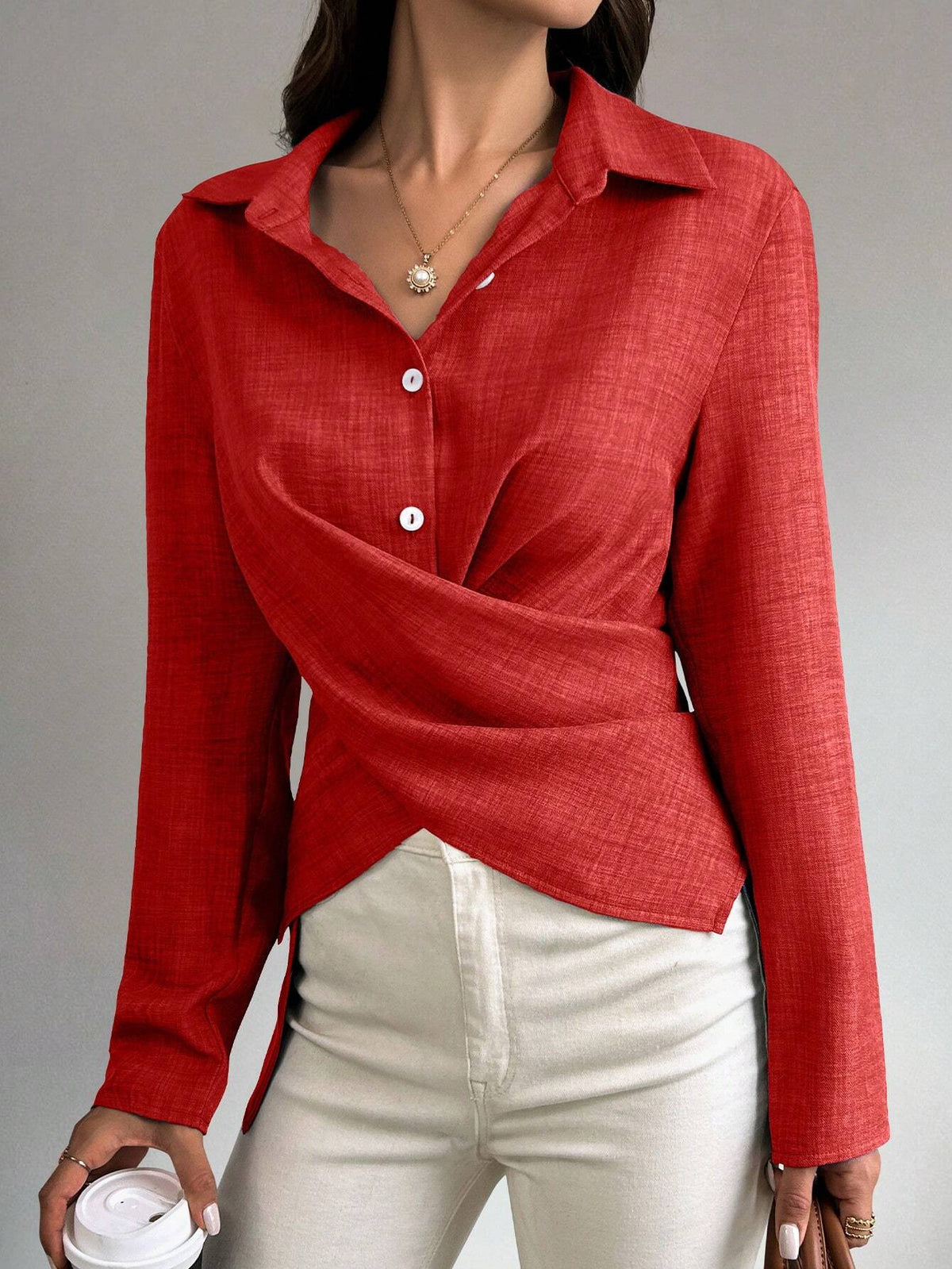 Privé Women Front Button Casual Shirt For Commuting, Autumn