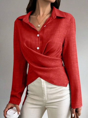 Privé Women Front Button Casual Shirt For Commuting, Autumn