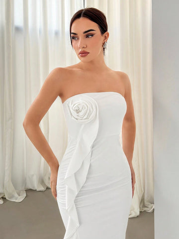 Women Ruffles Off Shoulders Slim Dresses Elegant Romantic Elegant Wedding Season Party White Dress