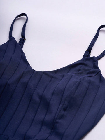 Women Summer Casual Solid Color Side Slit Spaghetti Strap Jumpsuit