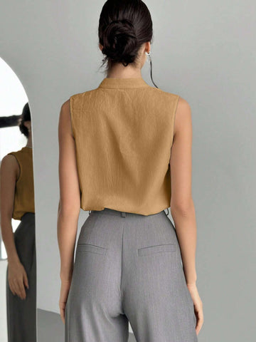 Privé Women V-Neck Chic Elegant Office Blouse, Minimalist Professional Commuter Style