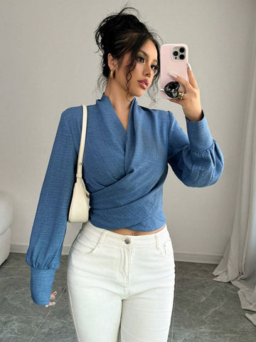 Privé Women V-Neck Front Gathered Waist Casual Blouse