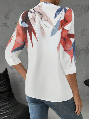 Privé Women V-Neck Long Sleeve Printed Casual Blouse