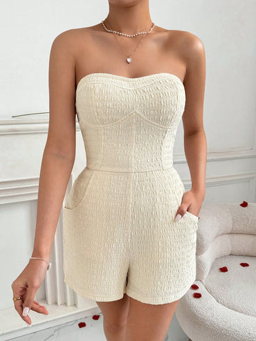 Women Valentine's Day Strapless Waist Cinched High Waisted Romper