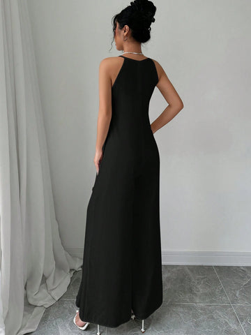 Women's Romantic Commuter Elegance White Tank Top Ruffle Long Jumpsuit Outfit,Elegant Evening Dress,Suitable For Daily, Party, Homecoming Season, Wedding Season, Performance Costumes