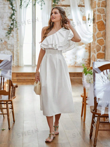 Women's Asymmetric One Shoulder Ruffle Hem Dress