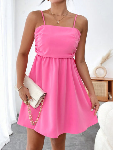 Women's Back Knot Solid Color Spaghetti Strap Dress