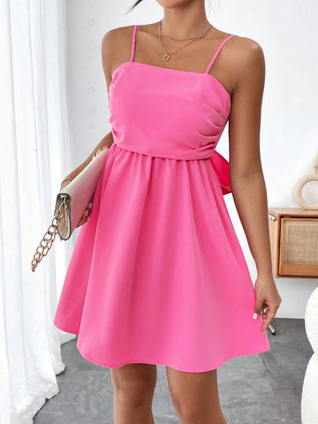 Women's Back Knot Solid Color Spaghetti Strap Dress