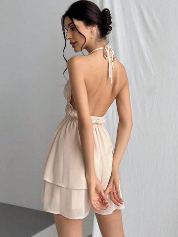 Women's Backless Romper With Tie-Back Wide Leg Pants