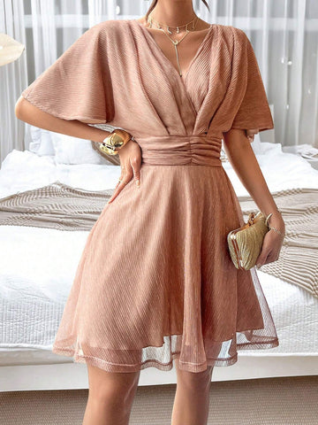 Women's Batwing Sleeve Waist-Cinched Dress