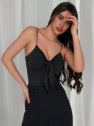 Women's Bodycon Ruched Chest Tie Waist Strap Bodysuit For Weddings, Parties Or Dates