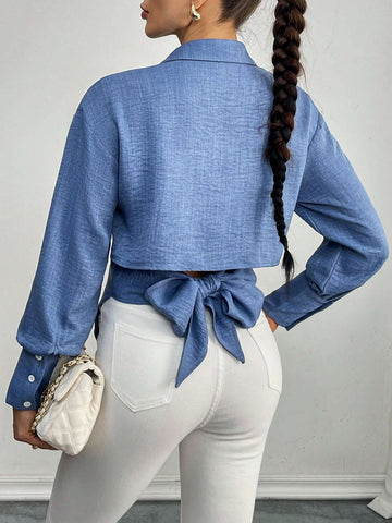 Privé Women's Bow Back Long Sleeve Blouse