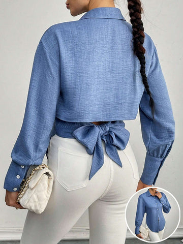 Privé Women's Bow Back Long Sleeve Blouse