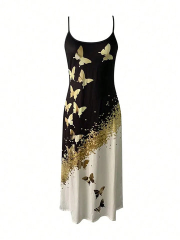 Women's Butterfly Printed Spaghetti Strap Dress