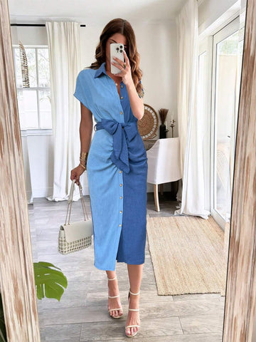 Women's Cardigan Patchwork Denim Effect Dress