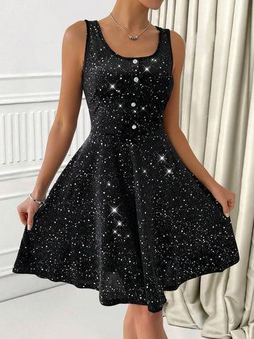 Women's Casual Buttoned Minimalist Short Dress With Wide Strap