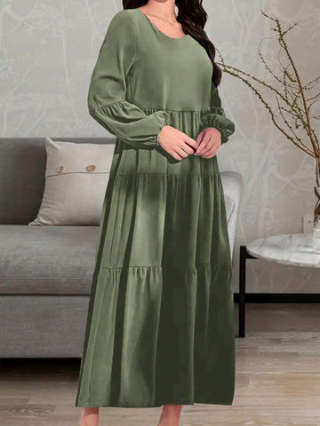 Women's Casual Long Sleeve Round Neck Summer Maxi Dress