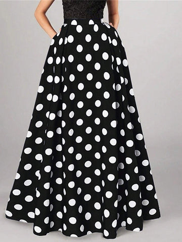 Privé Women's Casual Polka Dot Pattern Long Skirt, Full Swing