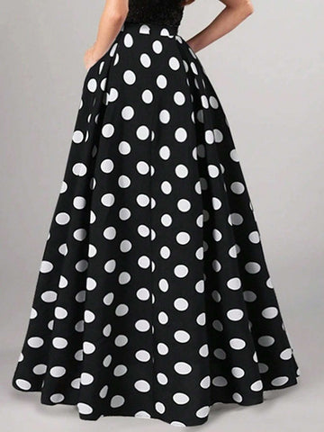Privé Women's Casual Polka Dot Pattern Long Skirt, Full Swing