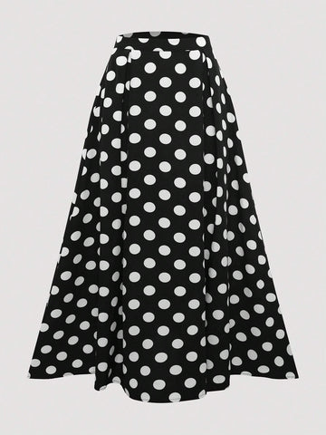 Privé Women's Casual Polka Dot Pattern Long Skirt, Full Swing