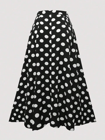 Privé Women's Casual Polka Dot Pattern Long Skirt, Full Swing