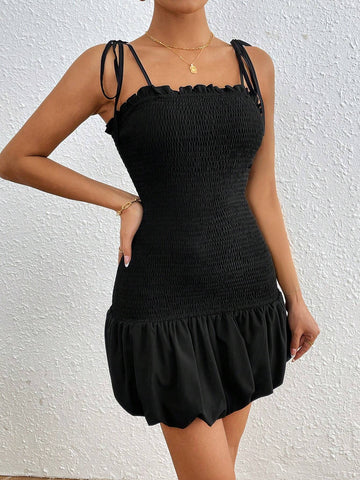 Women's Casual Ruffle Hem Flower Bud Print Cami Dress