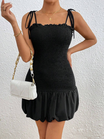 Women's Casual Ruffle Hem Flower Bud Print Cami Dress