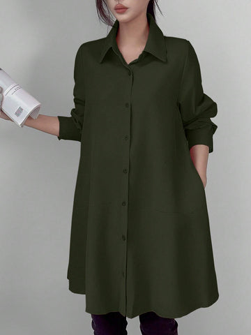 Privé Women's Casual Solid Color Mid-Length Shirt, Spring Autumn