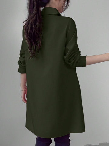 Privé Women's Casual Solid Color Mid-Length Shirt, Spring Autumn