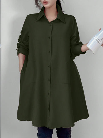 Privé Women's Casual Solid Color Mid-Length Shirt, Spring Autumn