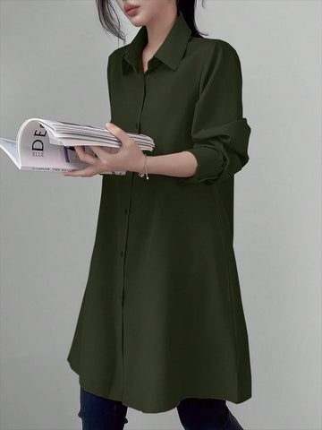 Privé Women's Casual Solid Color Mid-Length Shirt, Spring Autumn