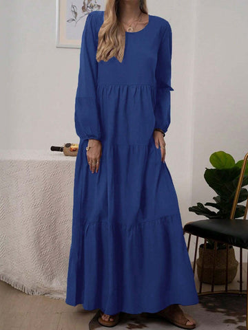 Women's Casual Summer Dress With Round Neckline And Long Sleeves