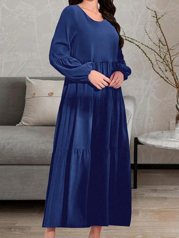 Women's Casual Summer Dress With Round Neckline And Long Sleeves
